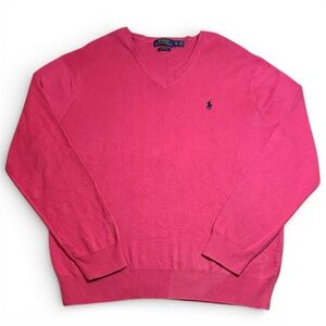 Polo Ralph Lauren Men's V-Neck Sweater in Vibrant Pink XL Slim Pima Cotton